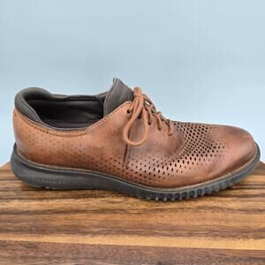 Cole Haan 2.Zerogrand Oxfords Men's 8.5M Brown Leather Laser Wingtip Dress Shoes